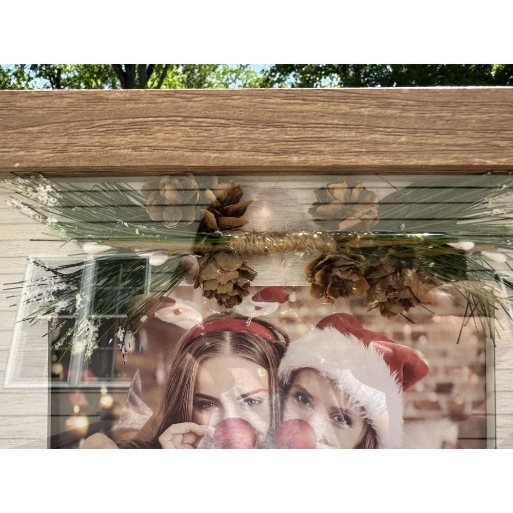 Christmas Picture Frame 4x6 Merry Bright Rustic Wood Holiday Farmhouse Decor
